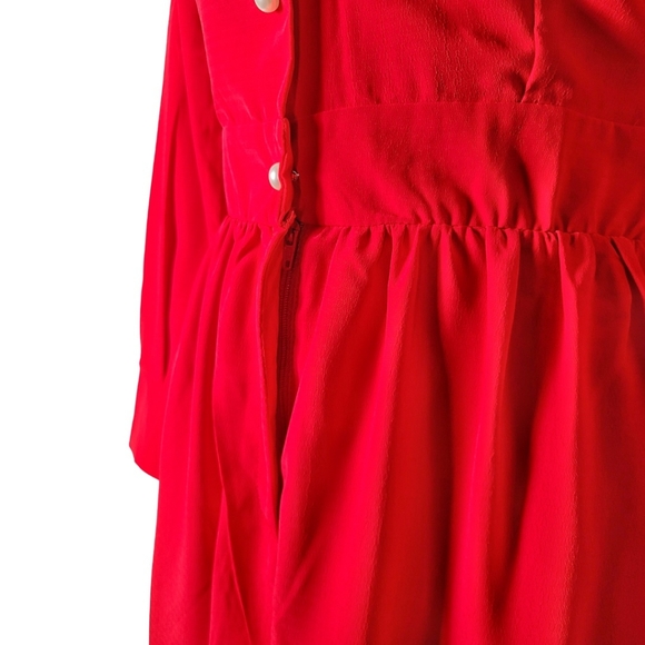 Red Long Sleeve Button Down Romper - Picture 4 of 8